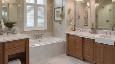 A person is working in a woodworking shop, handling a piece of wood on a workbench surrounded by tools such as clamps and hearing protection earmuffs. The setting appears organized and focused on carpentry or woodworking tasks.