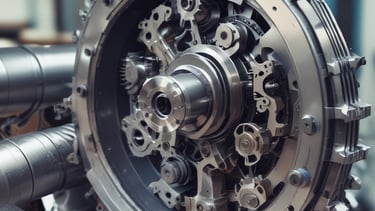 Close-up of engineers collaborating over blueprints in a bright, modern office.