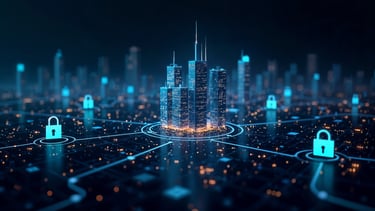 Illustration representing secure investing, blockchain protection, and safe digital asset management