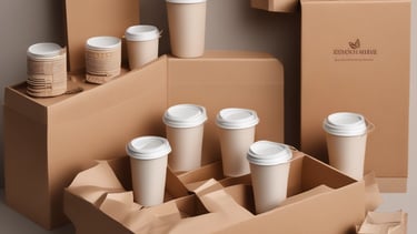 A display of six coffee boxes labeled with different countries: Ghana, Haiti, Ivory Coast, Central African Republic (abbreviated as Cent. African), Angola, and Cameroon. The boxes are primarily red and yellow with the brand name 'Bacha Coffee' prominently displayed. Each box is positioned within a wooden shelf, and there are some greenery and reflections visible in the background.