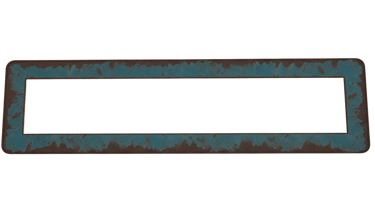 Rustic rectangular blue banner frame with weathered rusted metal edges on a black background.