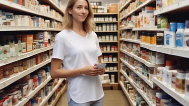 une femme blanche dans un magasin de produit