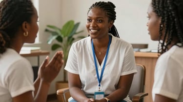 calm black man providing Christian counselling in a cozy, well-lit room