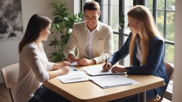 A friendly real estate agent consulting with a client.