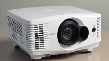 A display of clean, tested used projectors ready for sale
