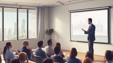 A modern event setup with a projector casting vibrant images on a screen