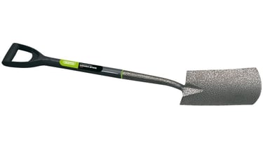 Draper carbon steel garden spade with a D-handle and hammered finish for heavy duty digging.