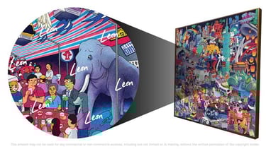 a melting daisy in a field of penguins, selling an ice-pop