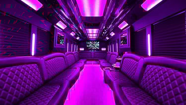 Luxury interior of party bus for weddings, special occsisions in NJ, NY, MA, CT and near by areas.