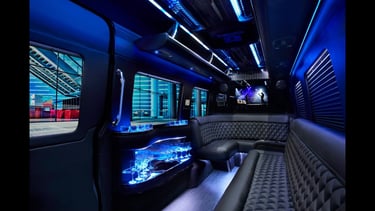 Lincoln Stretch Limo  interior with LED lights, tinted windows, Bluetooth etc in NJ NY, MA, CT.