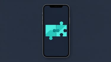 A minimalist 2D puzzle game interface on a clean mobile screen, bright cyan geometric shapes on a deep slate background, front-on framing.