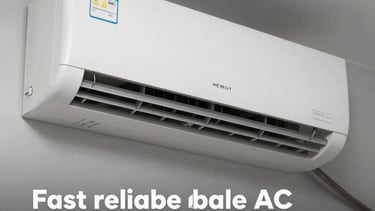 Technician repairing a modern air conditioning unit on a sunny day.