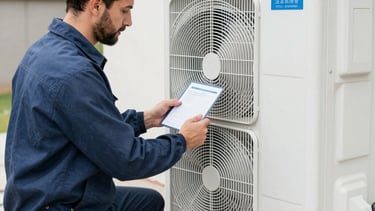 HVAC professional performing maintenance on a heating system.