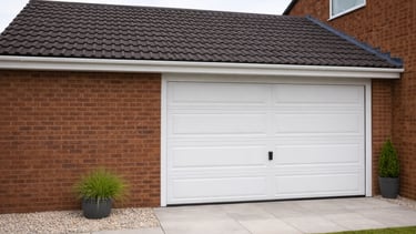 Completed garage conversion with new insulated garage door and finished exterior on Brighton home