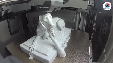 An image of Neva an Irish wolfhound in the process of being 3-D printed