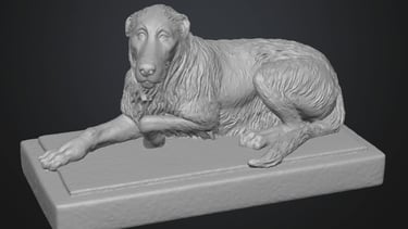 A photograph of a 3-D file created for printing of Neeva an Irish wolfhound