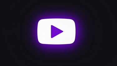 High-contrast 16:9 YouTube thumbnail mockup, clean vector elements with glowing purple highlights, dark mode UI style