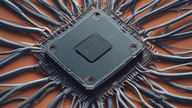 Developers coding AI solutions on multiple screens in a tech workspace