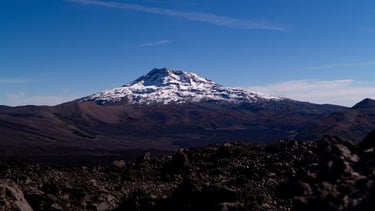 Trekking sobre el Cráter Navidad con vistas al Volcán Lonquimay, expedición geológica en la Araucaní