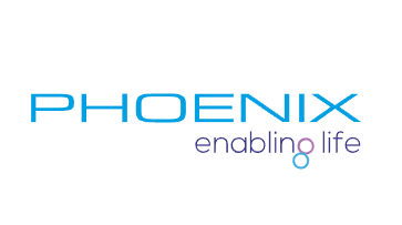 Phoenix enabling life blue and white corporate company logo design on a white background.