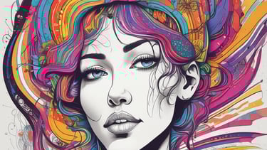 Bright, bold graphic designs bursting with vibrant hues and sharp lines.