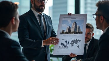 a man in a suit and tie is holding a poster board