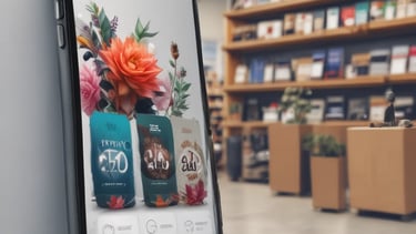 A spacious audio equipment showroom featuring a variety of high-end sound systems. Several tall speakers are aligned against the walls, displaying sleek wooden and metallic finishes. Electronics such as amplifiers and receivers are arranged on modern glass shelves, and a large, plush brown rug covers the floor. A sign on the left side suggests a focus on luxury electronics.