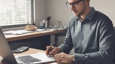 A dimly lit street scene at night features a brick building with a neon sign displaying the words 'INCOME TAX' in red and 'NOTARY PUBLIC' in green. A streetlight illuminates the space immediately around it, creating a contrast with the dark surroundings.