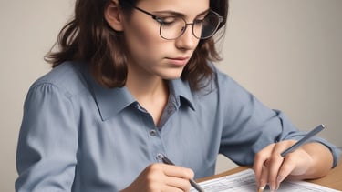 A set of tax forms and documents is placed neatly on a dark surface. There is a black coffee mug to the right of the documents, and a pen is resting on a folder. The scene suggests a workspace setting.
