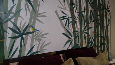 Bamboo inspiration mural, Orange County CA, bedroom, indoor