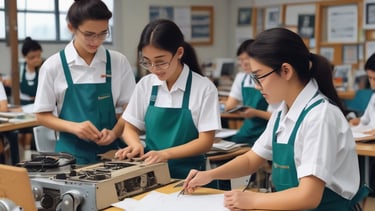 A diverse group of students collaborating on a robotics project.