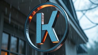 a custom sign or logo hanging from a house