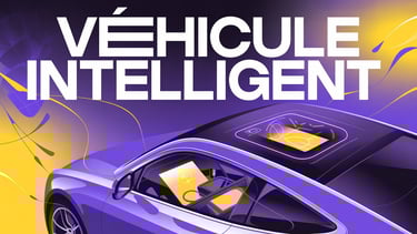 Véhicule intelligent avec vue extérieure et technologie du tableau de bord.