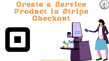 Woman paying with card at checkout counter with title "Create a Service Product in Stripe Checkout".
