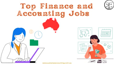 Image description: A graphic illustrating finance and accounting jobs, featuring two women working o