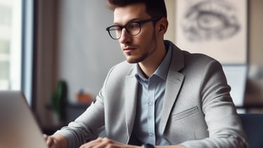 A silhouetted smartphone displays the Amazon Q logo against a blurred blue background with text. The logo is hexagonal with a stylized 'Q' in purple. The background text refers to a generative AI-powered assistant.