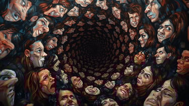 Depiction of anxiety in social settings, Friend Indeed emotional support resource alongside therapy