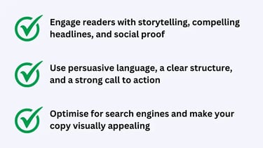 graphic listing copywriting techniques like storytelling, headlines, social proof