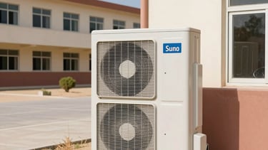 white home appliance hanging by building