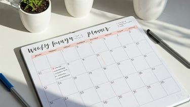 Planificador semanal y checklist impresos sobre una mesa ordenada.