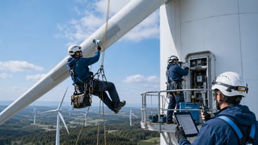 Wind turbine blade repair technician providing retrofit and field service support