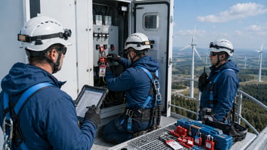 High-voltage wind turbine support with lockout tagout safety controls