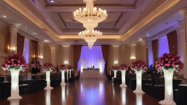 A person with short hair is engaged in DJing at a dimly lit venue. The individual is standing at a turntable with various controls and illuminated displays. Soft ambient lighting casts a blue hue over the person and the equipment.