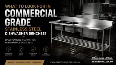 Double sink unit showcasing heavy-duty stainless steel dishwasher benches.