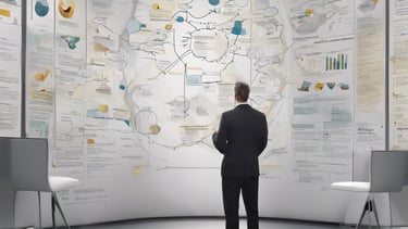 a man standing in front of a wall with a map of the world