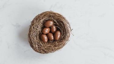 un nid avec des oeufs en chocolat dedans