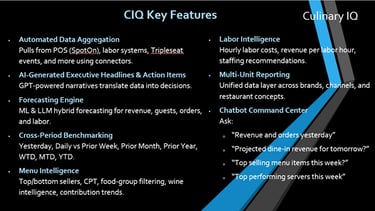 Culinary IQ (CIQ) Key features