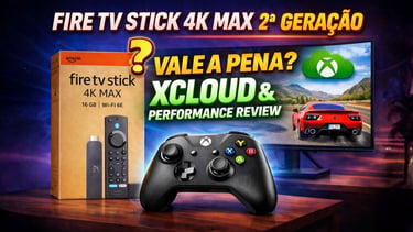 Fire TV Stick 4K Max 2nd Gen box with Xbox controller and XCloud gaming performance review on monitor.