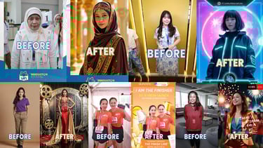 Generative AI photobooth output transforming guests into themed characters or art styles for brand a