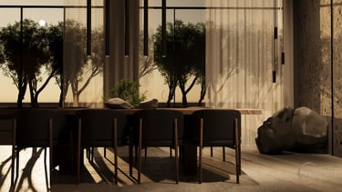 a dining room table with a table and chairs
